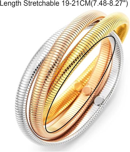 COOLSTEELANDBEYOND Tri-Color Coil Bangle Bracelet for Women Silver Gold Rose Gold Flexible Snake Wrap Cuff Retro Jewelry in Saudi Arabia