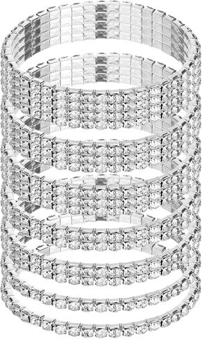 TIESOME 7Pcs Rhinestone Stretch Bracelet Rhinestone Bracelet for Women Valentine's Day Gifts Birthday Party Gifts Wedding Jewelry Decorations in Saudi Arabia