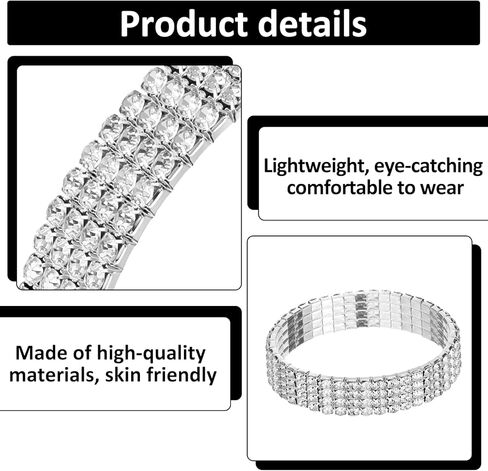 TIESOME 7Pcs Rhinestone Stretch Bracelet Rhinestone Bracelet for Women Valentine's Day Gifts Birthday Party Gifts Wedding Jewelry Decorations in Saudi Arabia