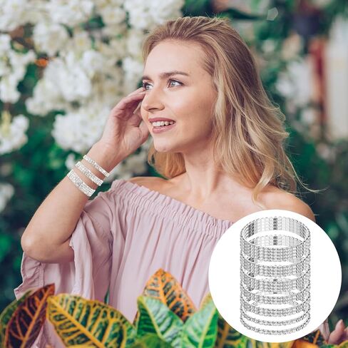 TIESOME 7Pcs Rhinestone Stretch Bracelet Rhinestone Bracelet for Women Valentine's Day Gifts Birthday Party Gifts Wedding Jewelry Decorations in Saudi Arabia