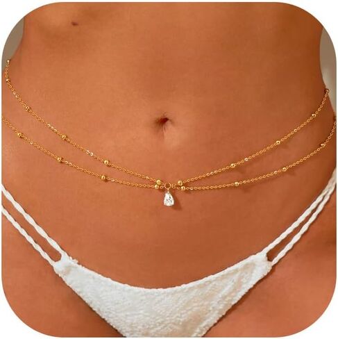MOODEAR 14K Gold Plated Waist Chain for Women – Layered Belly Bead Body Chain Belt, Waterproof Summer Beach Jewelry for Bikini, Dress & Vacation in Saudi Arabia