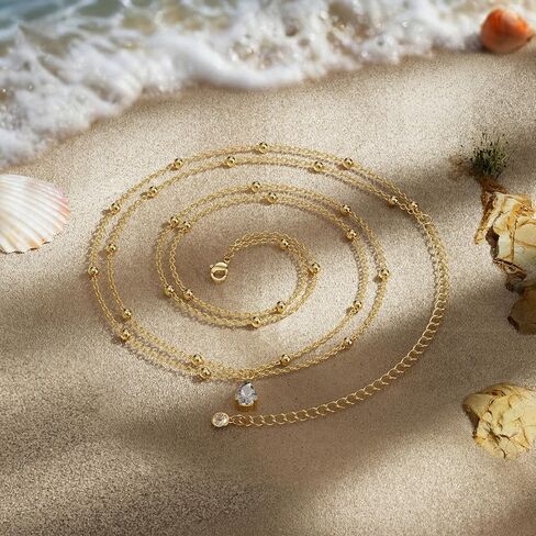 MOODEAR 14K Gold Plated Waist Chain for Women – Layered Belly Bead Body Chain Belt, Waterproof Summer Beach Jewelry for Bikini, Dress & Vacation in Saudi Arabia