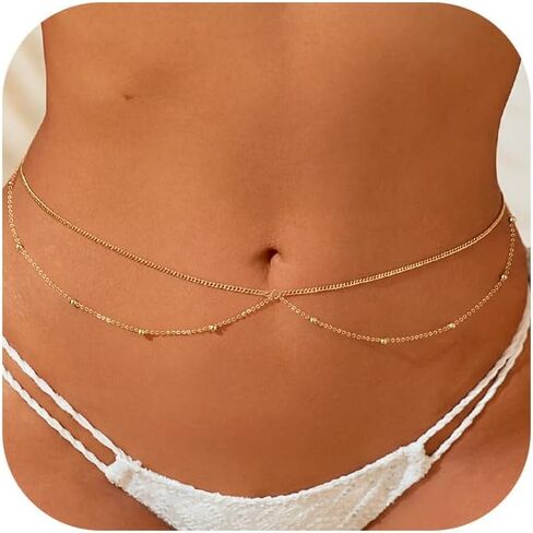 MOODEAR 14K Gold Plated Waist Chain for Women – Layered Belly Bead Body Chain Belt, Waterproof Summer Beach Jewelry for Bikini, Dress & Vacation in Saudi Arabia