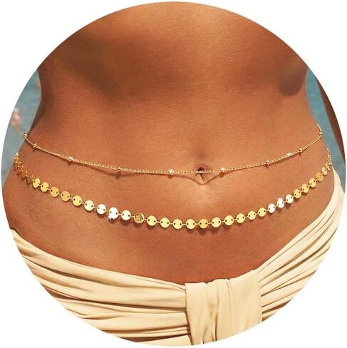 MOODEAR 14K Gold Plated Waist Chain for Women – Layered Belly Bead Body Chain Belt, Waterproof Summer Beach Jewelry for Bikini, Dress & Vacation in Saudi Arabia