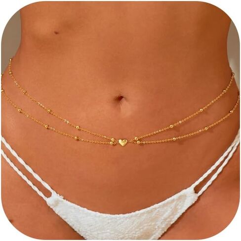 MOODEAR 14K Gold Plated Waist Chain for Women – Layered Belly Bead Body Chain Belt, Waterproof Summer Beach Jewelry for Bikini, Dress & Vacation in Saudi Arabia