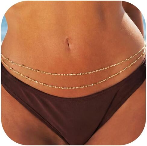 MOODEAR 14K Gold Plated Waist Chain for Women – Layered Belly Bead Body Chain Belt, Waterproof Summer Beach Jewelry for Bikini, Dress & Vacation in Saudi Arabia