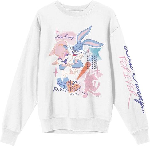 قميص من النوع الثقيل Bioworld Looney Tunes Lola & Bugs Bunny Always Forever برقبة دائرية وأكمام طويلة باللون الأبيض للبالغين in Saudi Arabia