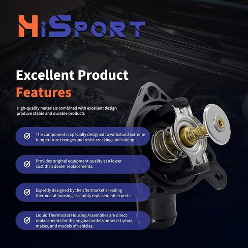 HiSport Engine Coolant Thermostat Housing Assembly 19320-PNA-003 19301-PNA-003 Compatible with Acura RSX 2002-2006,Replacement for Honda Civic 2002-2005 CR-V 2002-2006 2.0L L4 in Saudi Arabia