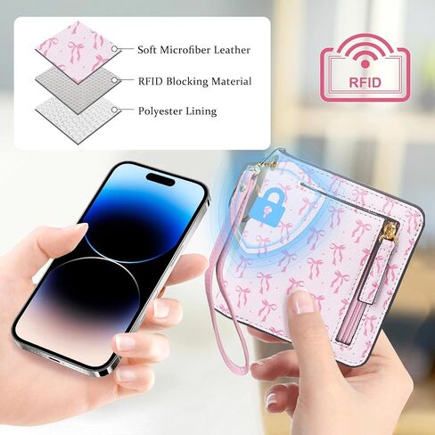 محفظة COSHAYSOO مخصصة RFID رفيعة ثنائية الطي للفتيات المراهقات والنساء مع سلسلة مفاتيح معصم، محافظ صغيرة لطيفة وهدايا عيد ميلاد للسفر للمراهقات الجامعيين Y2K Fashion in Kuwait