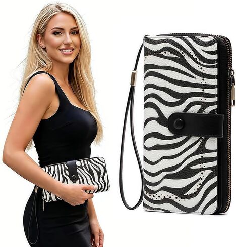 Women's Wallet RFID Blocking, Leather Credit Card Holder Billfold Large Capacity, Wristlet Wallets Travel Purse, Zebra print in Saudi Arabia