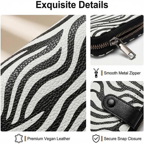 Women's Wallet RFID Blocking, Leather Credit Card Holder Billfold Large Capacity, Wristlet Wallets Travel Purse, Zebra print in Saudi Arabia