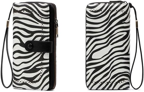 Women's Wallet RFID Blocking, Leather Credit Card Holder Billfold Large Capacity, Wristlet Wallets Travel Purse, Zebra print in Saudi Arabia