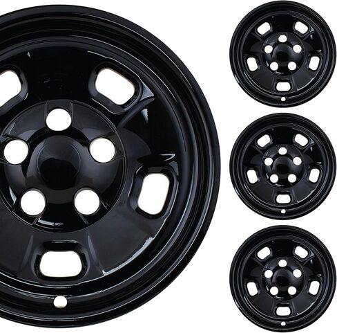 مجموعة جلد العجلة السوداء اللامعة مقاس 17 بوصة مصنوعة لسيارة Dodge Ram 1500 Classic Tradesman (2013-2024) | غطاء إطار من بلاستيك ABS المتين | يناسب مباشرة عجلة OEM in Kuwait