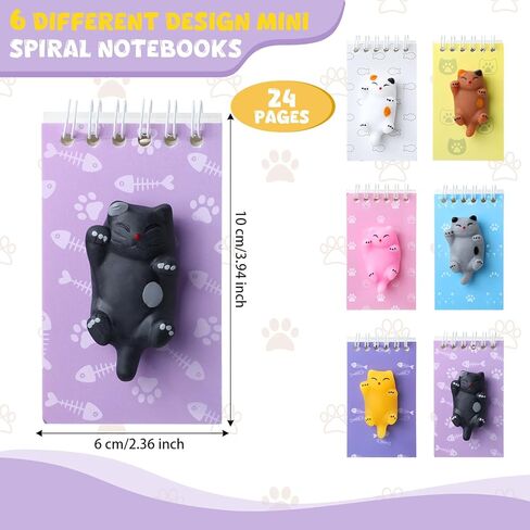 Epakh 24 Sets Mini Spiral Notebook with Squeeze Set 2.4 x 3.9 Inch Cute Notebooks Bulk Animals Party Favors Sketchbook with Squeeze Balls for Writing Prizes Gift(Cat) in Saudi Arabia