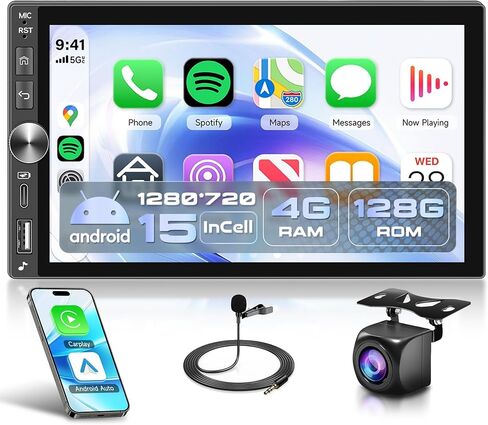 ريمودي 9 بوصة ستيريو سيارة أندرويد مزدوج Din لاسلكي Carplay Android Auto، شاشة لمس راديو سيارة 2 Din مع ملاحة GPS بلوتوث FM HiFi WiFi USB + كاميرا احتياطية AHD in Saudi Arabia
