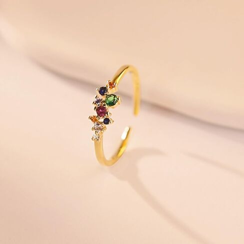 Multi-Gemstone Colorful Ring Gold Plated Open Ring for Women Stackable Fashion for Daily Wear in Saudi Arabia