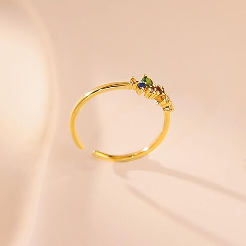 Multi-Gemstone Colorful Ring Gold Plated Open Ring for Women Stackable Fashion for Daily Wear in Saudi Arabia