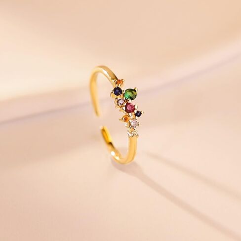 Multi-Gemstone Colorful Ring Gold Plated Open Ring for Women Stackable Fashion for Daily Wear in Saudi Arabia