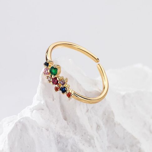 Multi-Gemstone Colorful Ring Gold Plated Open Ring for Women Stackable Fashion for Daily Wear in Saudi Arabia