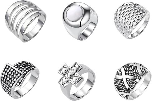 Vintage Chunky Geometric Rings Set for Women,Large Silver Stackable Square Beaded Knuckle Rings,Trendy Y2k Jewelry Birthday Party Accessories in Kuwait