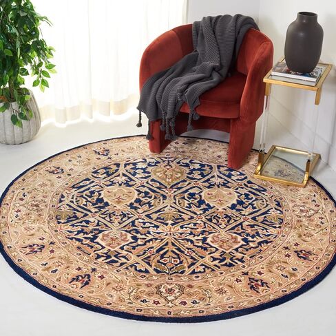 SAFAVIEH Persian Legend Collection Area Rug - 6' Round, Blue & Gold, Handmade Traditional Wool, Ideal for High Traffic Areas in Living Room, Bedroom (PL819C) in Saudi Arabia