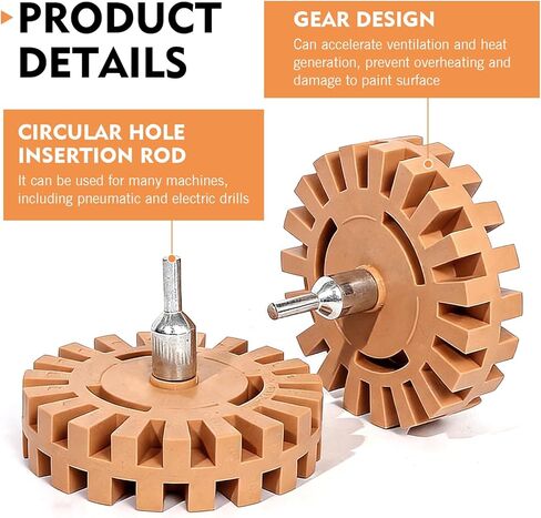 1 PC Decal Remover Eraser Wheel, Gear-shaped Decal Remover, 4 Inches Rubber Wheel with Drill Adapter, for Cars Decals, Labels, Stickers, Graphics, Tap, Emblem (Orange) in Saudi Arabia