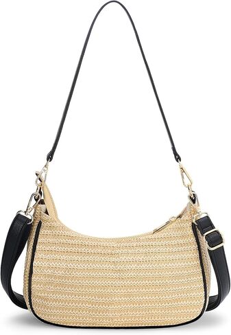 حقيبة كتف من القش للنساء – محفظة صيفية مخططة ملونة in Kuwait