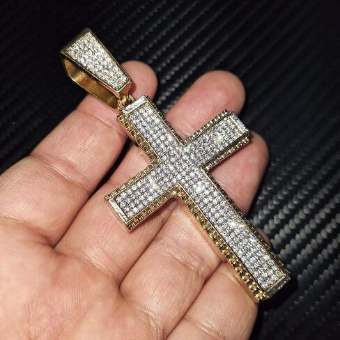 HIP HOP ICED LAB DIAMOND GOLD PLATED LARGE HOLY CROSS BLING CHARM PENDANT in Saudi Arabia