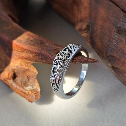 925 Sterling Silver Ring for Women - Victorian Filigree Oxidized Vintage Openwork Floral Band, Handmade Statement Promise Ring, Elegant Gift for Her, Wedding Anniversary Band in Saudi Arabia