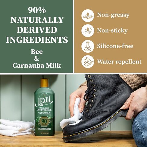 Lexol All Leather Conditioner, Naturally Derived Leather Conditioner with Bee and Carnauba Milk, Great for Car Interiors, Boots, Furniture, Bags, Jackets and More, 16.9 fl oz in Kuwait