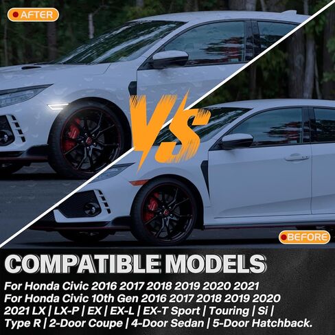 ترقية أضواء LED الجانبية لـ 2016-2021 Honda Civic 10th 10 Gen Sport Sedan Coupe Hatchback White Front Fender Bumper Turn Signal DRL Lamp Smoked Lens 2PCS in Kuwait