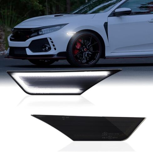 Upgrade LED Side Marker Lights for 2016-2021 Honda Civic 10th 10 Gen Sport Sedan Coupe Hatchback White Front Fender Bumper Turn Signal DRL Lamp Smoked Lens 2PCS in Kuwait
