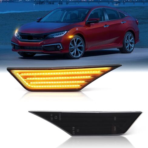 ترقية أضواء LED الجانبية لـ 2016-2021 Honda Civic 10th 10 Gen Sport Sedan Coupe Hatchback White Front Fender Bumper Turn Signal DRL Lamp Smoked Lens 2PCS in Saudi Arabia