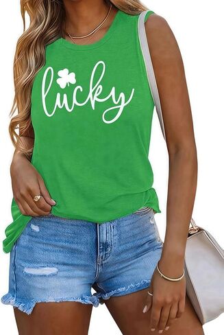 St Patrick's Day Tank Tops for Women Lucky Shamrock Shirt Funny Irish Clover Graphic Holiday Sleeveless Tank T-Shirt in Saudi Arabia