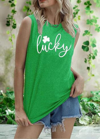 St Patrick's Day Tank Tops for Women Lucky Shamrock Shirt Funny Irish Clover Graphic Holiday Sleeveless Tank T-Shirt in Saudi Arabia