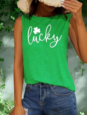 St Patrick's Day Tank Tops for Women Lucky Shamrock Shirt Funny Irish Clover Graphic Holiday Sleeveless Tank T-Shirt in Saudi Arabia