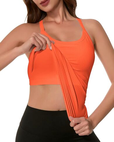 UG Active Basic Cami Tank Top with Built in Bra for Women Spaghetti Strap Ribbed Tank Top Padded Seamless Workout Tops in Saudi Arabia
