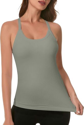 UG Active Basic Cami Tank Top with Built in Bra for Women Spaghetti Strap Ribbed Tank Top Padded Seamless Workout Tops in Saudi Arabia