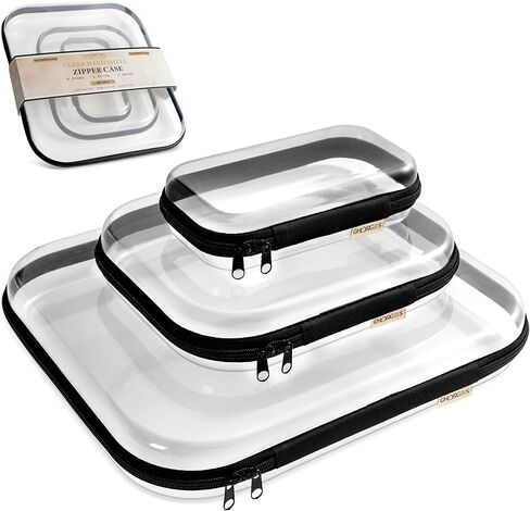 Clear Hard Shell Zipper Case 1.1mm Set S+M+L, Premium Plastic Hardshell Pouches and Storage Boxes for Clothes, Toys, Makeup, Toiletry & Travel, Zip Up Organizer Bags and Packing Cubes. in Saudi Arabia