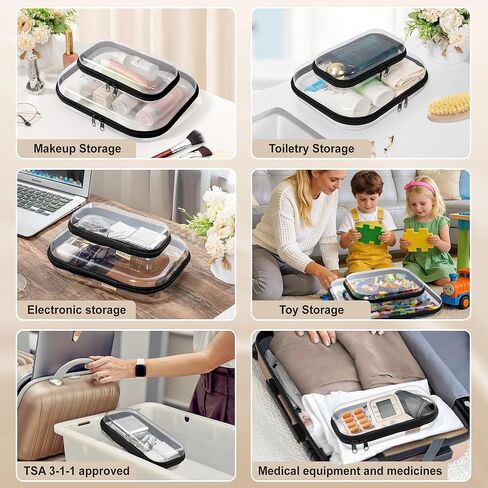 Clear Hard Shell Zipper Case 1.1mm Set S+M+L, Premium Plastic Hardshell Pouches and Storage Boxes for Clothes, Toys, Makeup, Toiletry & Travel, Zip Up Organizer Bags and Packing Cubes. in Saudi Arabia