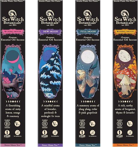 Sea Witch Botanicals Moon Phase Incense Collection | All-Natural Essential Oil Blends | 4 Boxes of 20 Incense Sticks | Non-Toxic | Ritual and Relaxation in Saudi Arabia