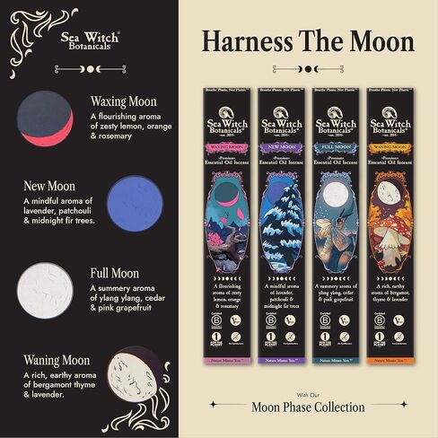 Sea Witch Botanicals Moon Phase Incense Collection | All-Natural Essential Oil Blends | 4 Boxes of 20 Incense Sticks | Non-Toxic | Ritual and Relaxation in Saudi Arabia
