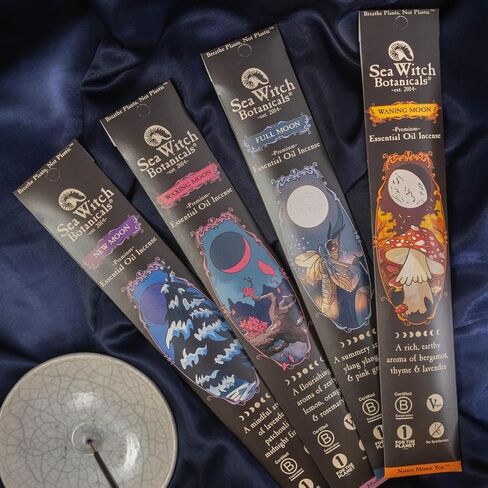 Sea Witch Botanicals Moon Phase Incense Collection | All-Natural Essential Oil Blends | 4 Boxes of 20 Incense Sticks | Non-Toxic | Ritual and Relaxation in Saudi Arabia