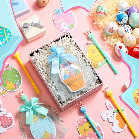geyoga 24 مجموعة من بيضة أرنب عيد الفصح ملاحظات لاصقة، 0.5 مم أقلام حبر جل بيض أرنب وأكياس هدايا، ألوان زاهية وسادات ملاحظات عيد الفصح لحشو سلة الأشياء الجيدة وحشو حقائب تزيين الحفلات هدية جديدة in Kuwait