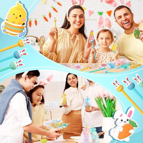geyoga 24 مجموعة من بيضة أرنب عيد الفصح ملاحظات لاصقة، 0.5 مم أقلام حبر جل بيض أرنب وأكياس هدايا، ألوان زاهية وسادات ملاحظات عيد الفصح لحشو سلة الأشياء الجيدة وحشو حقائب تزيين الحفلات هدية جديدة in Kuwait