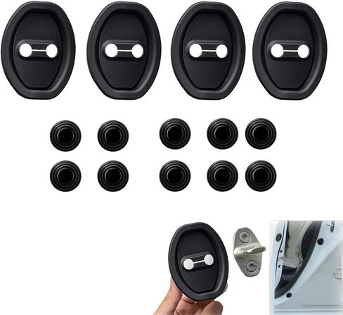 4+10pcs Door Latch Lock Cover,Silicone Door Latch Guard Car Decorations&Protects Door Latches,Universal Self-Adhesive Door Lock Latch Protector Car Accessories for Most Vehicles (Black) in Kuwait
