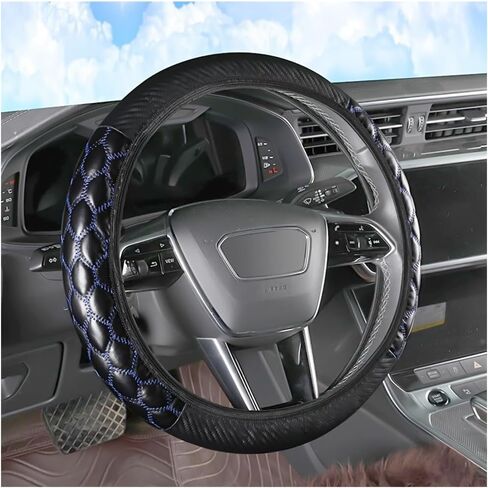 Car Steering Wheel Cover, 15 inch Elastic PU Leather Non-Slip Vehicle Steering Wheel Protector, Breathable Automotive Interior Accessories, Universal for SUV, Truck, RV (Black) in Saudi Arabia