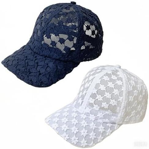 2PCS Women's Lace Floral Baseball Cap - Breathable Mesh Back, Adjustable Polyester Sun Protection Hat in Saudi Arabia