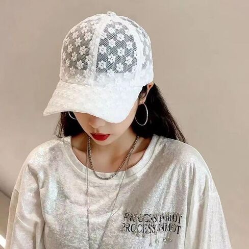 2PCS Women's Lace Floral Baseball Cap - Breathable Mesh Back, Adjustable Polyester Sun Protection Hat in Saudi Arabia