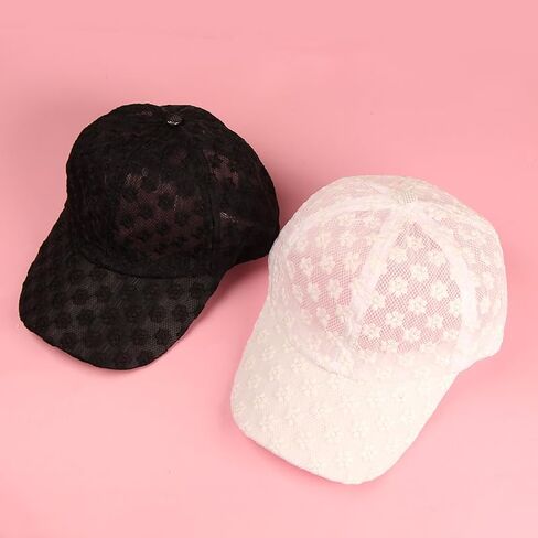 2PCS Women's Lace Floral Baseball Cap - Breathable Mesh Back, Adjustable Polyester Sun Protection Hat in Saudi Arabia